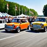 Retro Racing Start Line**

"A vibrant scene at a retro mini-car race start line. Classic-style mini cars, fully clothed drivers with vintage racing attire and helmets, crowd cheering in the background, checkered flag waving, bright daylight, safe for work, appropriate content, fully clothed, professional photography, perfect anatomy, natural proportions."

**