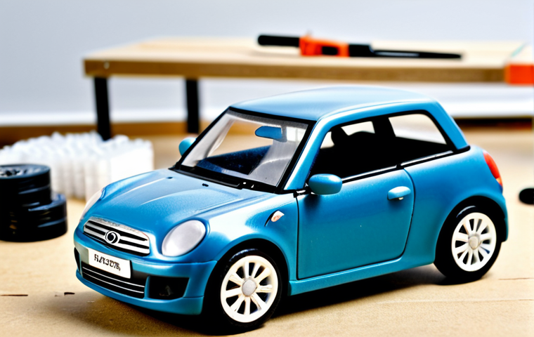 미니카의 탄소 발자국 줄이기 - Sustainable Materials**

"A close-up shot of a miniature car made from recycled plastic, displayed o...