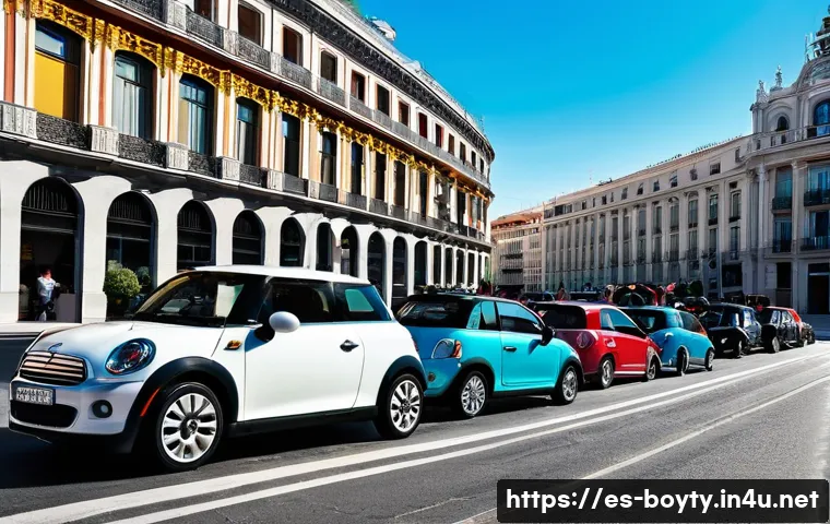 미니카 트렌드와 신제품 출시 - **Urban Parking Triumph in Madrid**
    A vibrant, sunlit street scene in Madrid, bustling with pede...